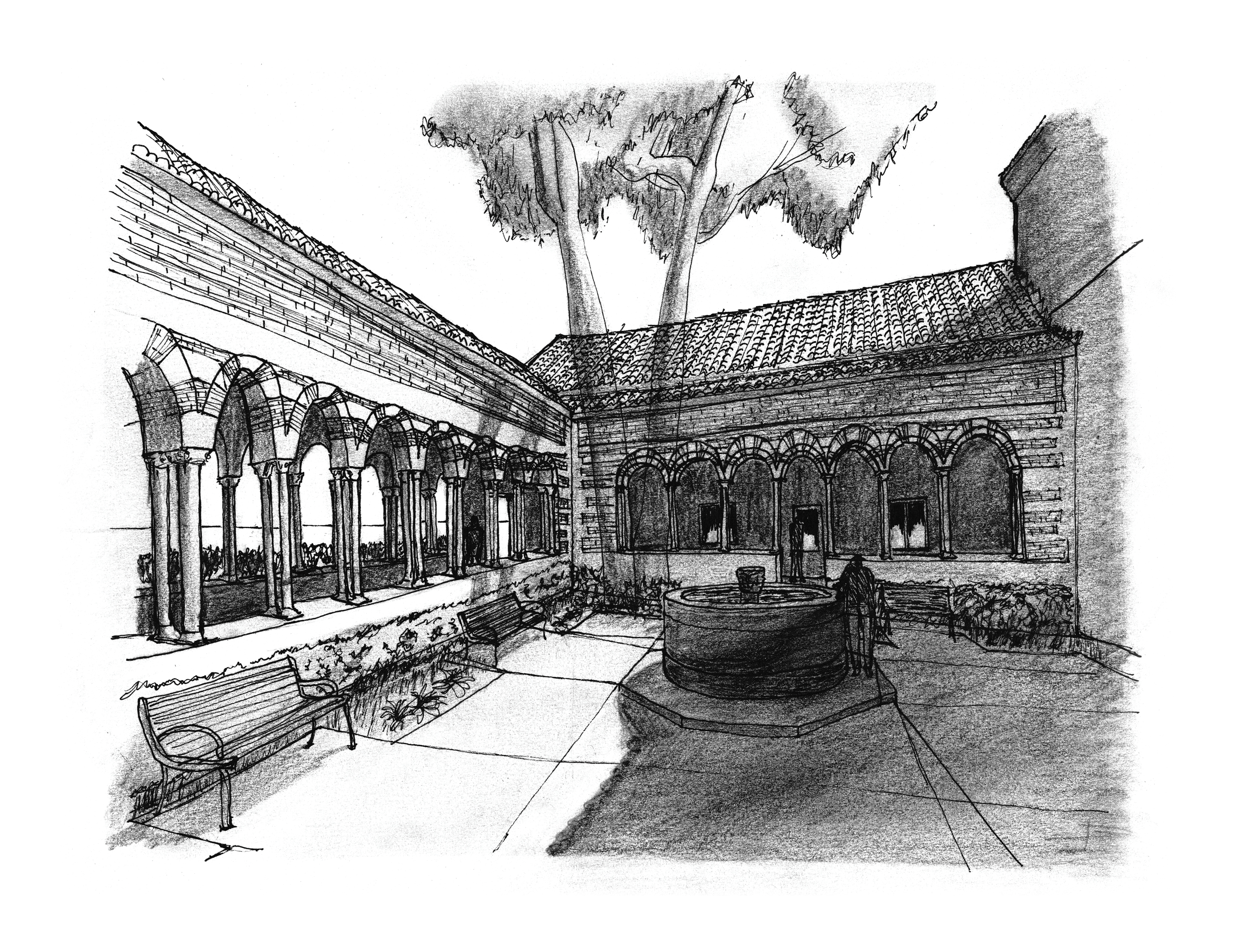 MUDD HALL COURTYARD - Two-point perspective