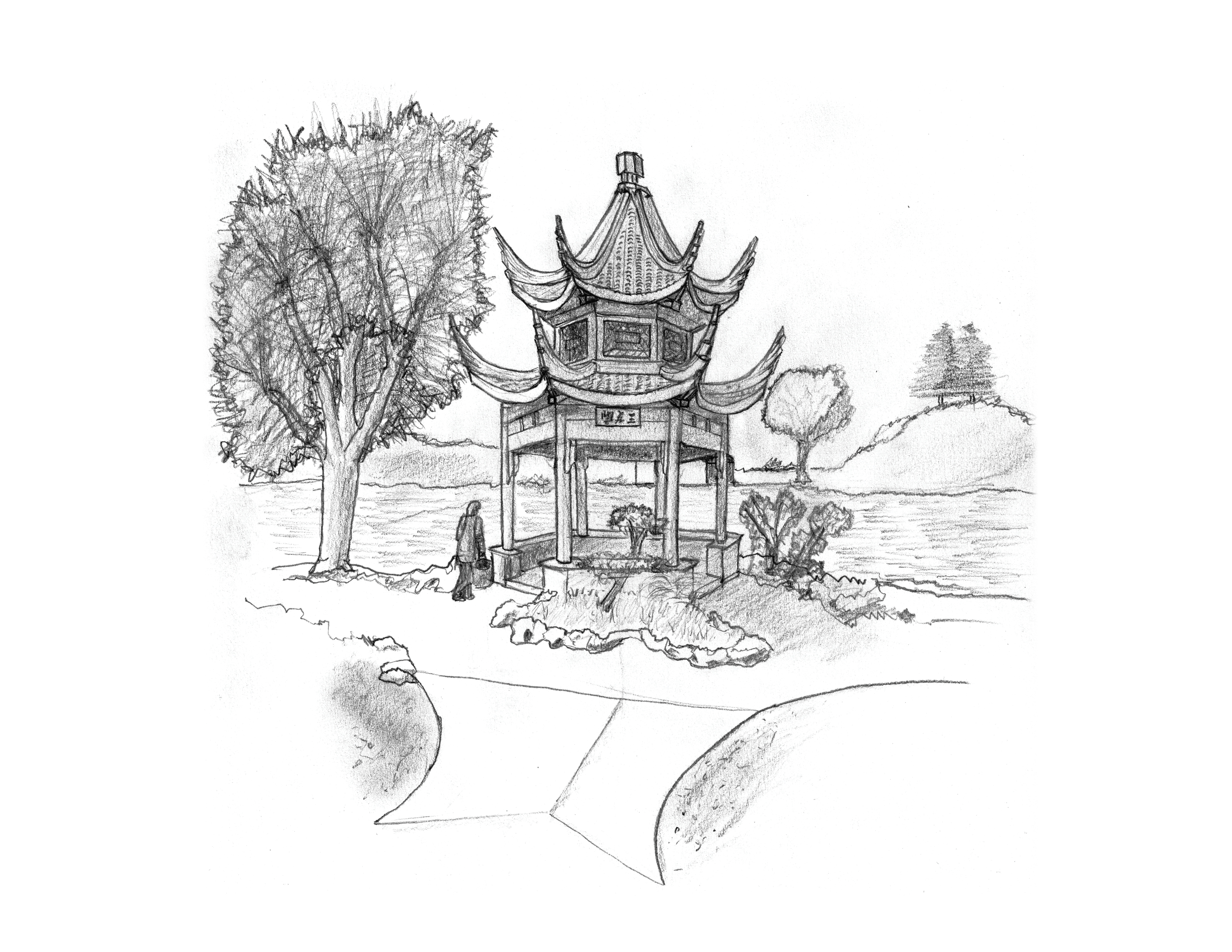PAVILION OF THE THREE FRIENDS - One-point perspective